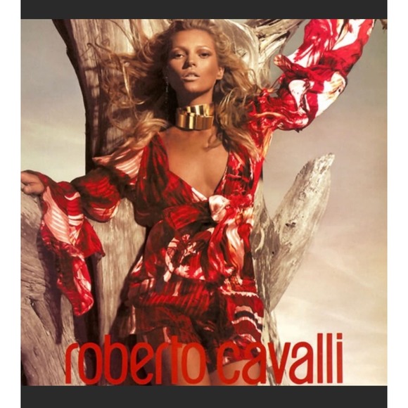 NWT Vintage '06 Roberto Cavalli Silk red blue Mousseline Ruffled Blouse Sz S - Picture 13 of 13